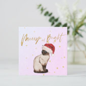 Carte Noël Siamese Chat Père Noël Joyeux voeux (Debout devant)