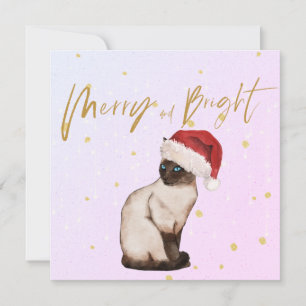 Carte Noël Siamese Chat Père Noël Joyeux voeux