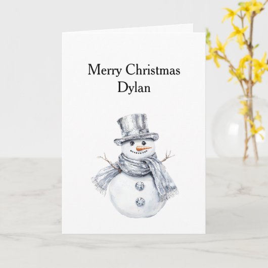 Carte Noël Silver Snowman (Fleur jaune)
