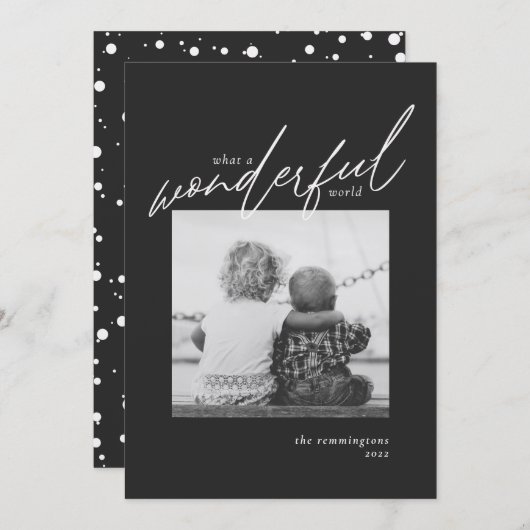 Carte Noël Simple Photo Black Silver Metallic (Devant / Derrière)