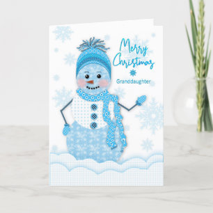 Carte Noël, Snowman, Petite-fille, Bleues