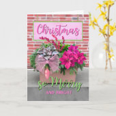 Carte Noël So Joyeux et lumineux en rose et vert (Fleur jaune)