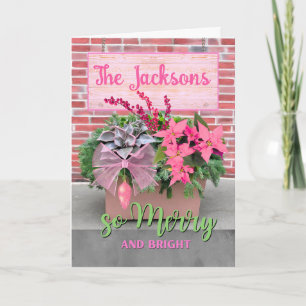 Carte Noël So Joyeux et lumineux en rose et vert