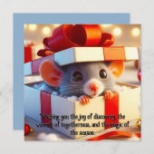Carte Noël Souris Surprise Cadeaux Fêtes Salutations (Devant / Derrière)