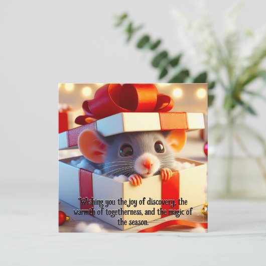 Carte Noël Souris Surprise Cadeaux Fêtes Salutations (Debout devant)