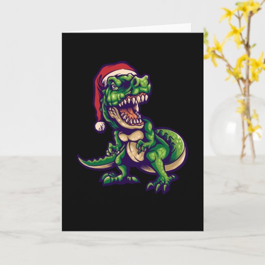 Carte Noël T-rex Dinosaur | Design de dinosaure (Fleur jaune)