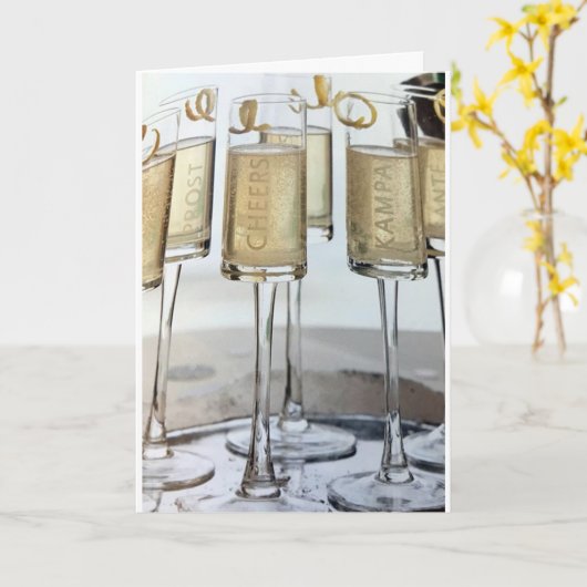 CARTE NOËL TOAST TO AMIS (Fleur jaune)