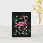 Carte Noël tropical de Noël drôle Flamant rose rose Hawa (Fleur jaune)