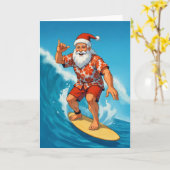 Carte Noël tropical du surf Père Noël (Fleur jaune)