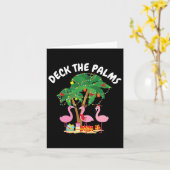 Carte Noël tropical Floride Flamant rose Deck Les Palmes (Fleur jaune)