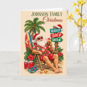 Carte Noël Tropical Plage Père Noël Rétro Tropical