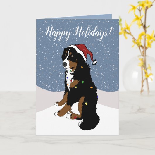 Carte Noël Vacances Bernese Mountain Dog (Fleur jaune)
