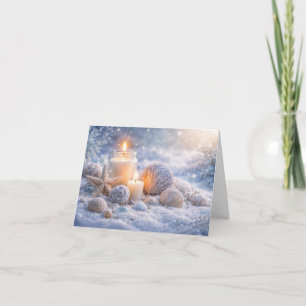 Carte Noël Vacances Coquillages dans la neige et bougie