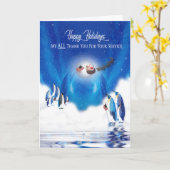 Carte Noël, Vacances, Patriotique, Penquins & Drapeaux (Fleur jaune)