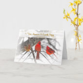 Carte Noël, Versets chrétiens, Neige, Cardinaux rouges (Fleur jaune)