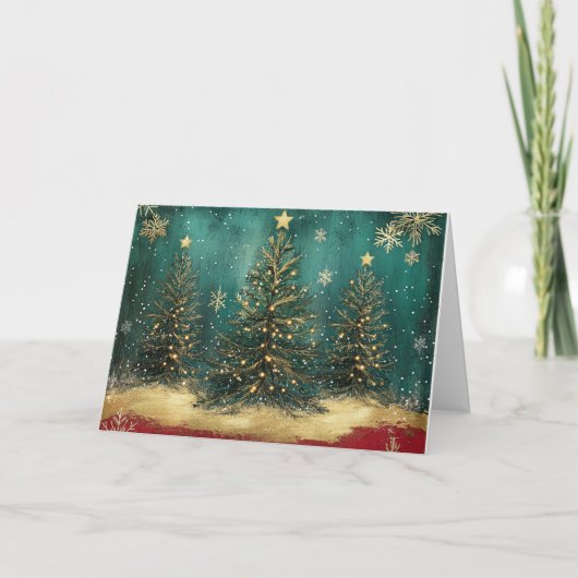 Carte Noël vert turquoise avec accents or (Devant)