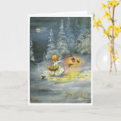 Carte Noël vintage - ange et panier des étoiles, (Fleur jaune)