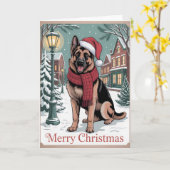 Carte Noël vintage Berger Allemand (Fleur jaune)