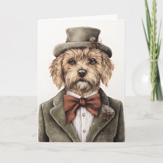 Carte Noël Vintage : chiot  (Devant)