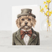 Carte Noël Vintage : chiot  (Fleur jaune)