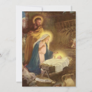 Carte Noël vintage de la Nativité, Marie Joseph Enfant J
