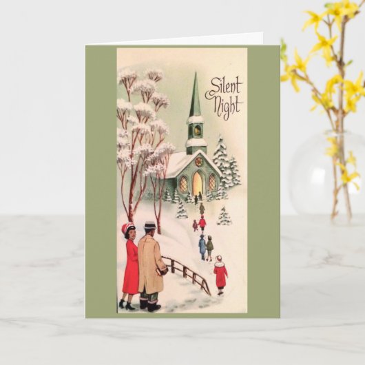 Carte Noël Vintage - Nuit Silencieuse, (Fleur jaune)