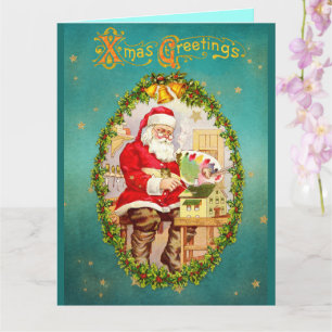 Carte Noël Vintage Père Noël dans son atelier
