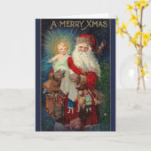 Carte Noël Vintage - Père Noël & Divine Angel Child, (Fleur jaune)