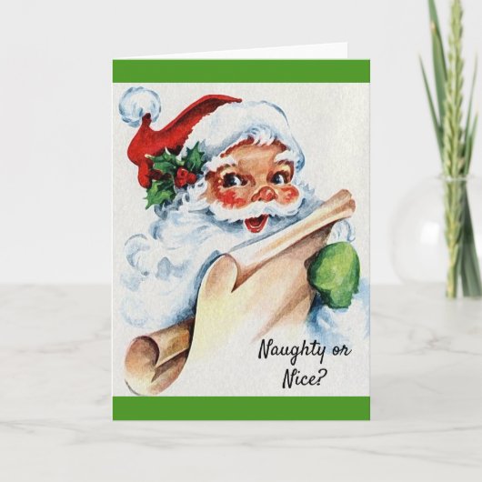 Carte Noël Vintage Père Noël Naughty ou Nice (Devant)