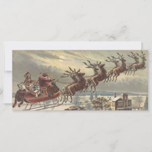 Carte Noël vintage, Père Noël victorien à Sleigh