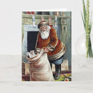 Carte Noël vintage, Saint Nicolas au coin du feu