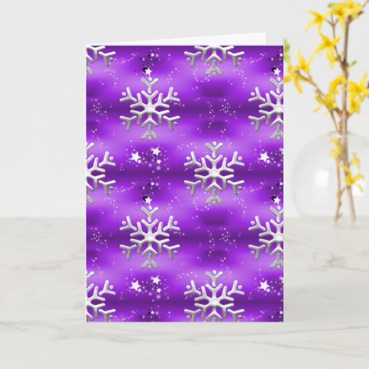 Carte Noël violet et flocons d'argent (Fleur jaune)