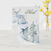 Carte Noel Watercolor Deer sur la falaise (Fleur jaune)