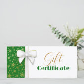 Carte Noël White Bow Green Luxe Snowflakes Or (Debout devant)