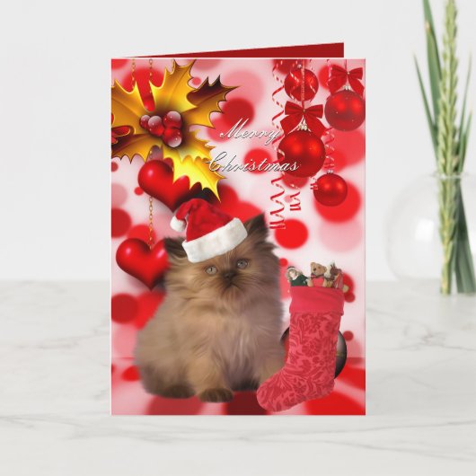 Carte Noël Xmas Chat Chapeau Cœurs (Devant)