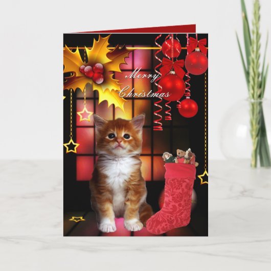 Carte Noël Xmas Chat Chaton (Devant)