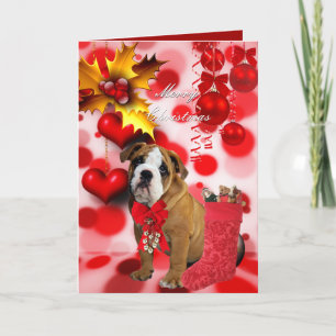 Carte Noël Xmas Chien Chiots Cœurs
