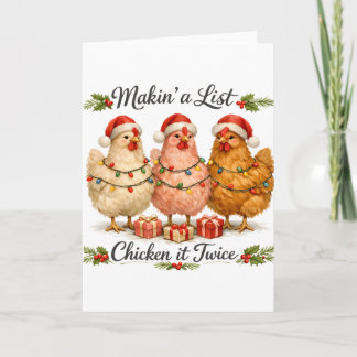 Carte Noël Xmas Vie à la ferme Faire une liste Poule C'e