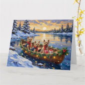 Carte Noël Yorkshire Terrier Bateau Vacances (Fleur jaune)