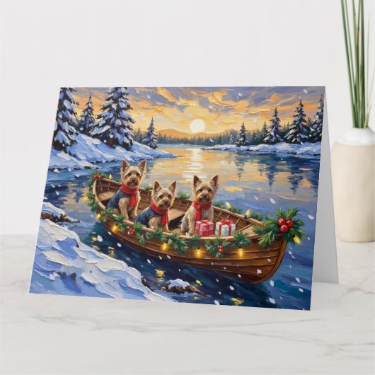 Carte Noël Yorkshire Terrier Bateau Vacances (Devant)