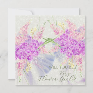 Carte Nœud bleu coquette et rose magenta - Jeune fille d