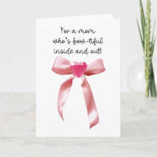 Carte Nœud Coquette Rose Gemme de Cœur Maman