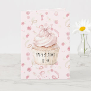 Carte Nœud de Cupcake Confettis Rose Pâle Anniversaire