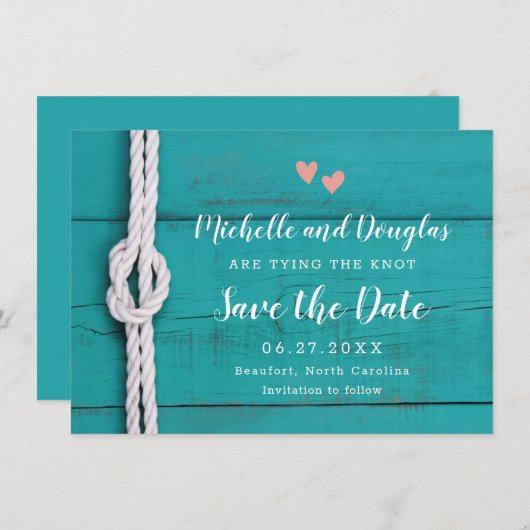 Carte Noeud nautique rustique Enregistrer la date (Devant / Derrière)