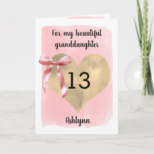 Carte Nœud Papillon Coquette Rose Cœur Doré 13e Annivers