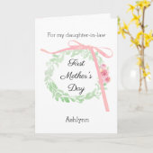 Carte Noeud Papillon Coquette Rose et Fleurs 1er jour de (Fleur jaune)