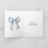 Carte Noeud Papillon Floral Bleu Blanc Anniversaire (Intérieur)