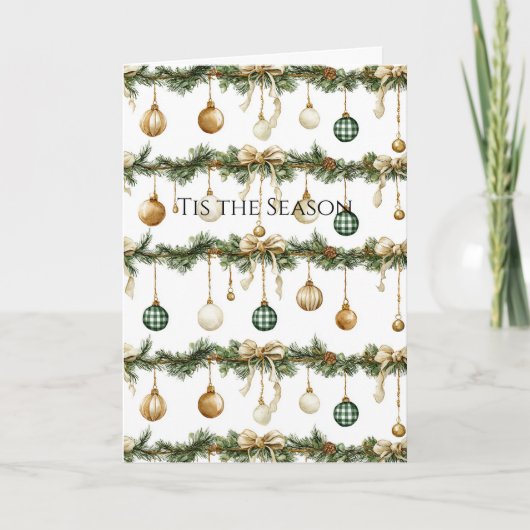 Carte Noeuds Bruns Rustiques Crème Vert Noël (Devant)