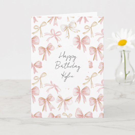 Carte Nœuds Rose Foncé Féminin Anniversaire (Petite plante)