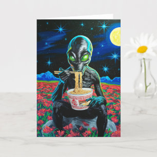 Carte Noir Alien Vert Yeux Manger Des Nouilles Toutes Le